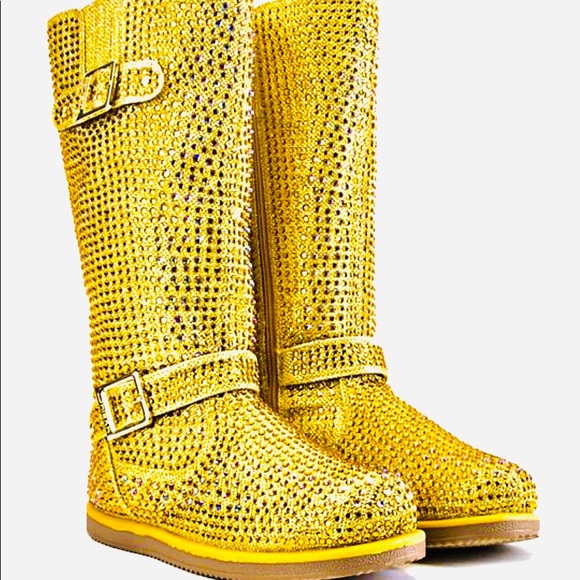 Gold crystal rhinestone boots - Picture 4 of 8